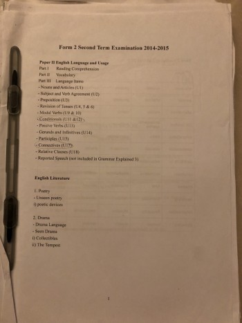 Form 2 2nd Term Examination 2014-2015