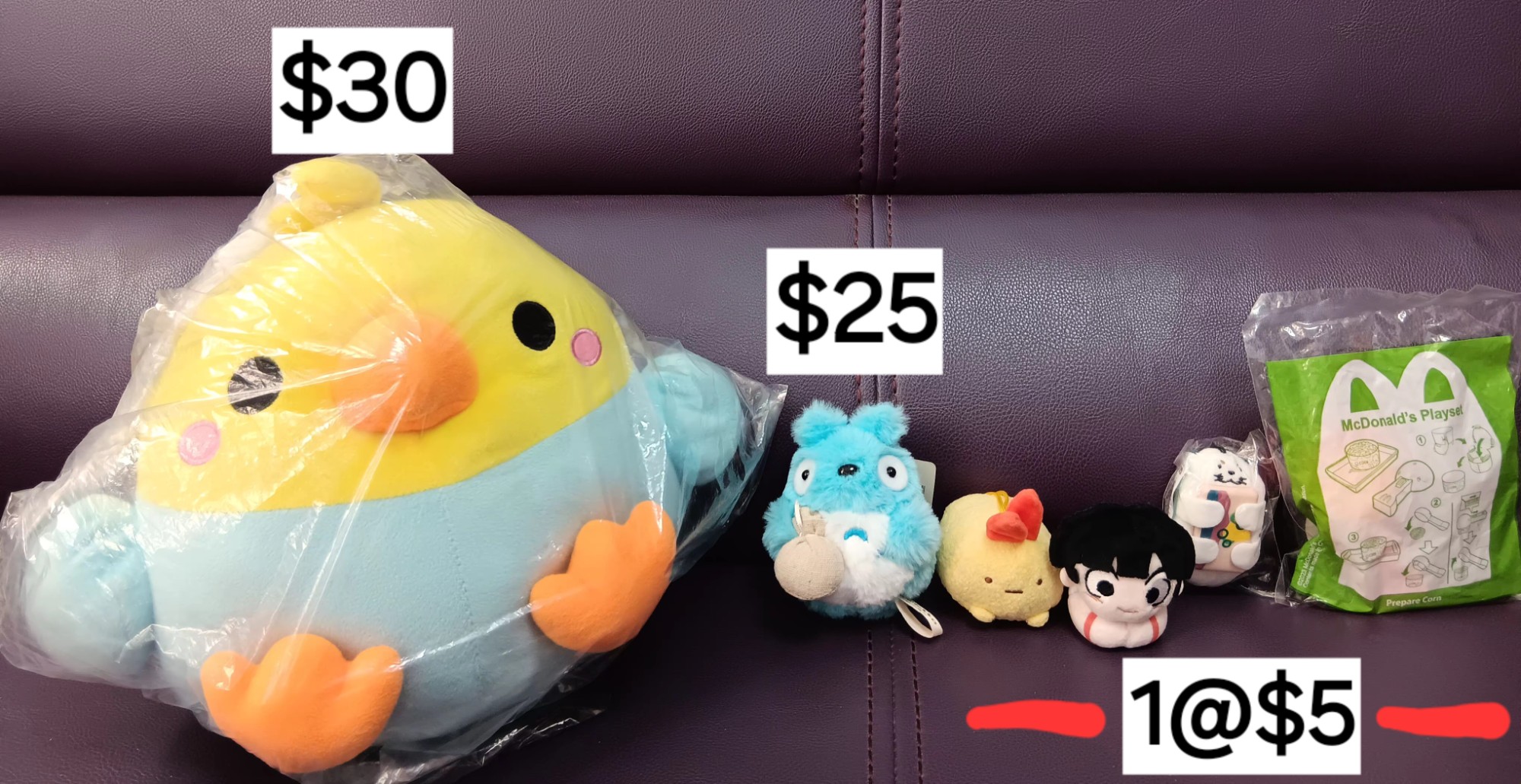 (只限將軍澳地鐵站)雀仔大公仔+藍色龍貓公仔(拉震款)+壽司郎 細公仔+炸蝦尾公仔 元氣款