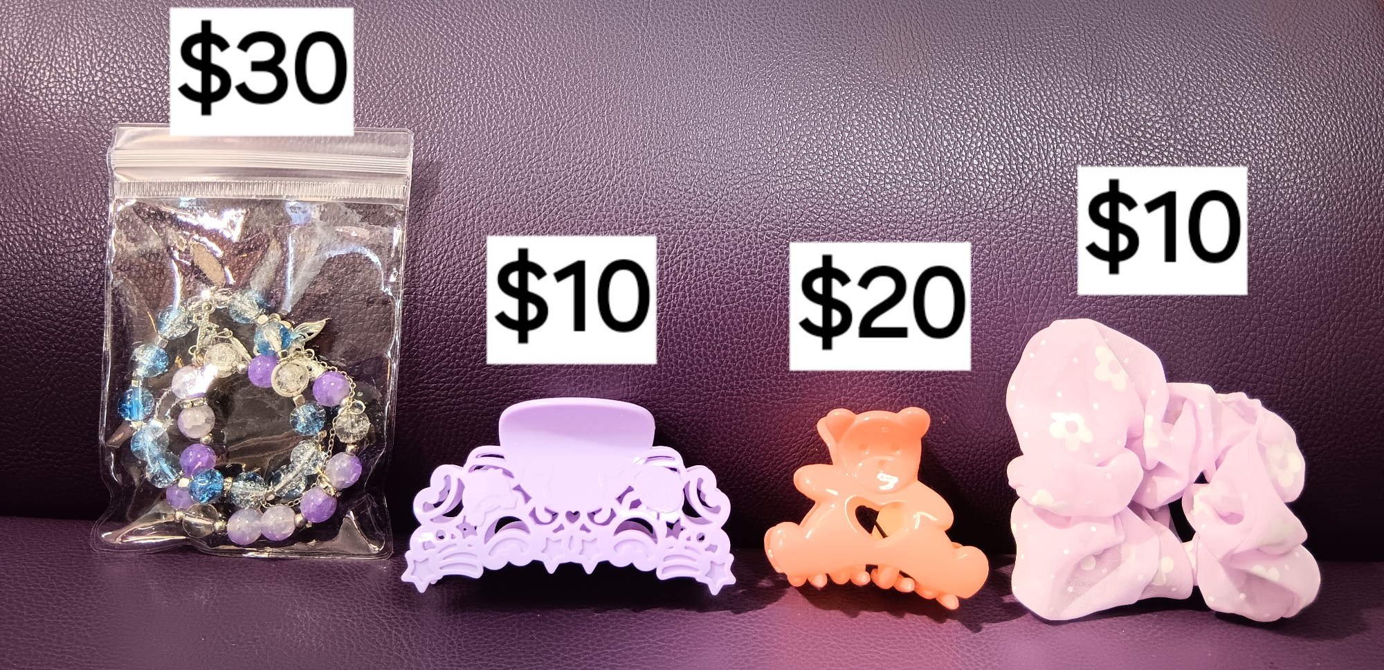 (只限將軍澳地鐵站)女生飾物 紫藍串珠手鏈套裝＆束髮夾＆束髮帶