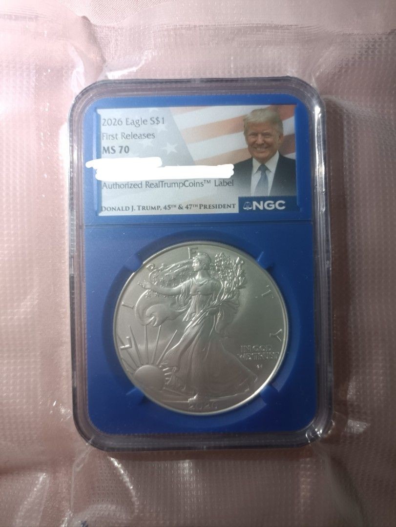 [ 正版 ] 美國 2026 鷹揚 99.9% 普制銀幣 1 盎司 ( NGC MS70, 首期發行配特朗普藍芯標籤 ) ( 連透明真空袋 & 防潮珠 ) ( 連影印單 )